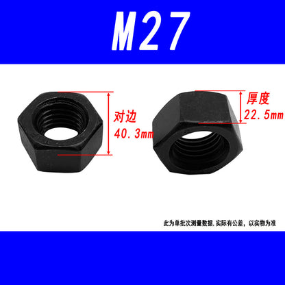 Black 8.8 grade hexagonal nut, high strength, external hexagonal screw cap, fine thread M6, M8, M10, M12, M16, M20