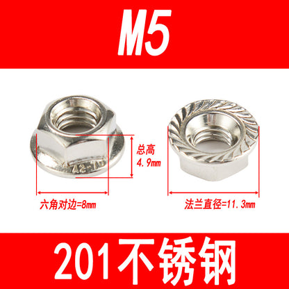 Manufacturer 201 Stainless Steel Flange Nut Hexagonal Padded Nut Anti-Slip Nut M3M4M5M6M8M10M12M14