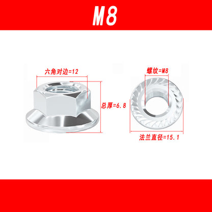 Flange nuts, hexagonal nuts with washers, anti-slip, locking, and anti-loosening nuts, M3, M4, M5, M6, M8, M10, M12, M16