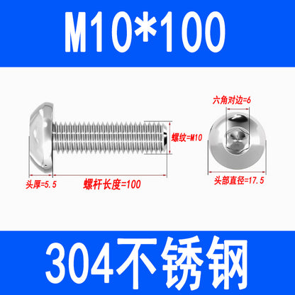 304 Stainless Steel Semi-round Head Hex Socket Head Screws Pan Head Screws Flat Round Head Mushroom Head Bolts M3 M4 M5 M6 M8