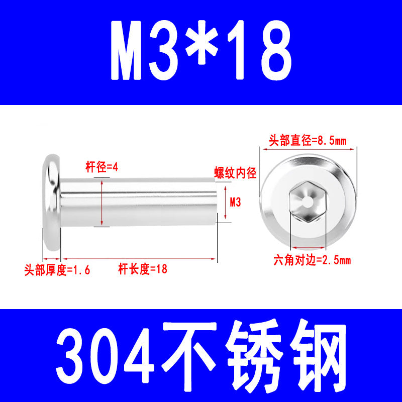 304 Stainless Steel Flat Head Beveled Hex Socket Nuts for Furniture Parting and Clamping M3 M4 M5 M6 M8