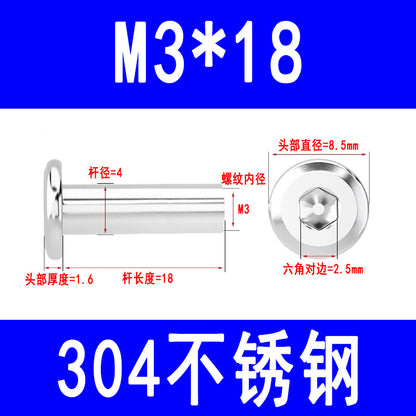 304 Stainless Steel Flat Head Beveled Hex Socket Nuts for Furniture Parting and Clamping M3 M4 M5 M6 M8