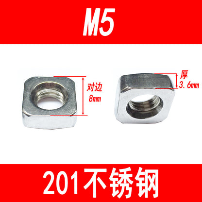 Manufacturer 201 stainless steel square nut square lock nut square nut square nut M4M5M6M8M10
