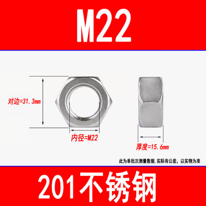 201 Stainless Steel Hexagonal Nut Screw Cap External Hexagonal Locking Nut M3M4M5M6M8M10M12M16M20