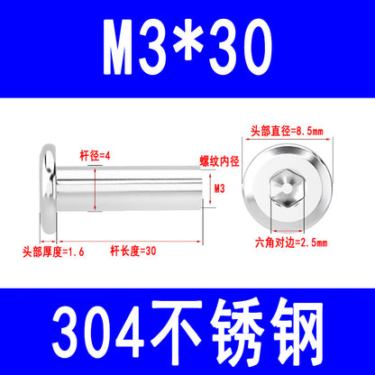 304 Stainless Steel Flat Head Beveled Hex Socket Nuts for Furniture Parting and Clamping M3 M4 M5 M6 M8