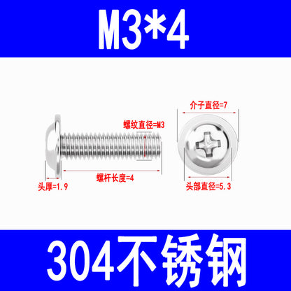 201/304 Stainless Steel Phillips Head Round Head Screw with Washer PWM Machine Screw Pan Head Phillips Head Machine Screw M3 M4 M5