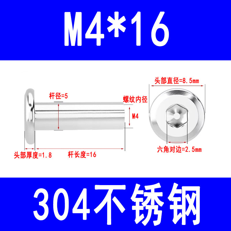 304 Stainless Steel Flat Head Beveled Hex Socket Nuts for Furniture Parting and Clamping M3 M4 M5 M6 M8