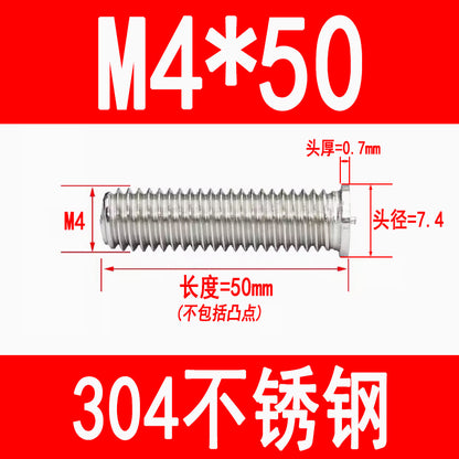 PT type 304 stainless steel welded screws, including welded studs, spot welded studs, and welded bolts (M3, M4, M5, M6, M8).