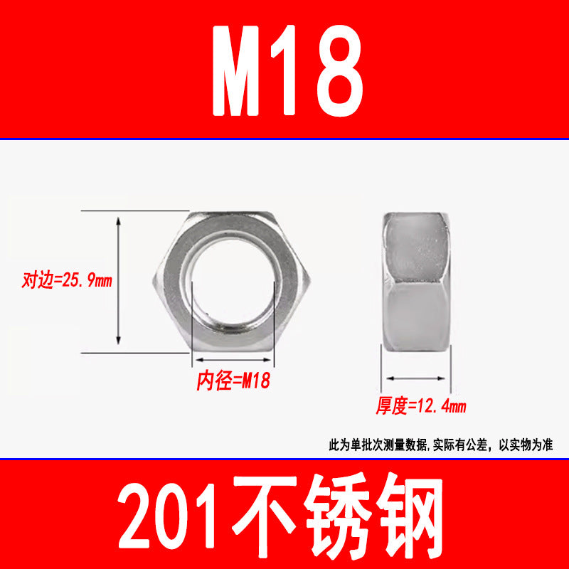 201 Stainless Steel Hexagonal Nut Screw Cap External Hexagonal Locking Nut M3M4M5M6M8M10M12M16M20