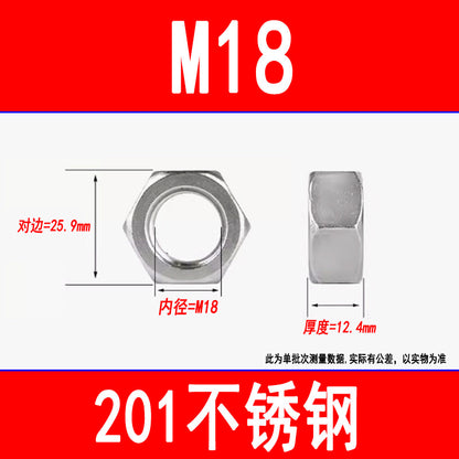201 Stainless Steel Hexagonal Nut Screw Cap External Hexagonal Locking Nut M3M4M5M6M8M10M12M16M20