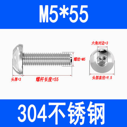 304 Stainless Steel Semi-round Head Hex Socket Head Screws Pan Head Screws Flat Round Head Mushroom Head Bolts M3 M4 M5 M6 M8