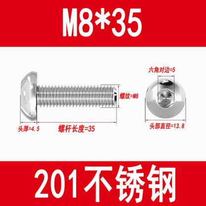 201 Stainless Steel Half-Round Head Hexagon Socket Screws Pan Head Mushroom Head Screws Round Cup Bolts M3M4M5M6M8M10