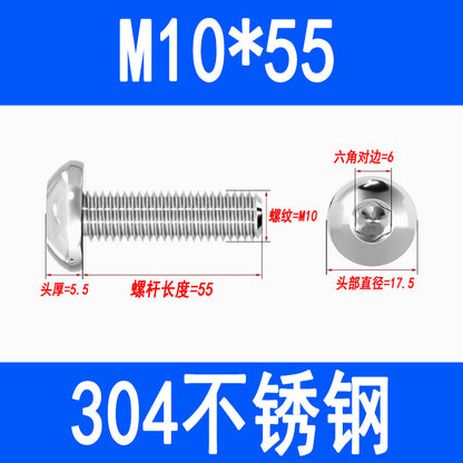 304 Stainless Steel Semi-round Head Hex Socket Head Screws Pan Head Screws Flat Round Head Mushroom Head Bolts M3 M4 M5 M6 M8