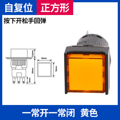 LA16Y-11 Self-resetting, self-locking, LA16-11 round 16mm mini push-button switch, square, on/off.