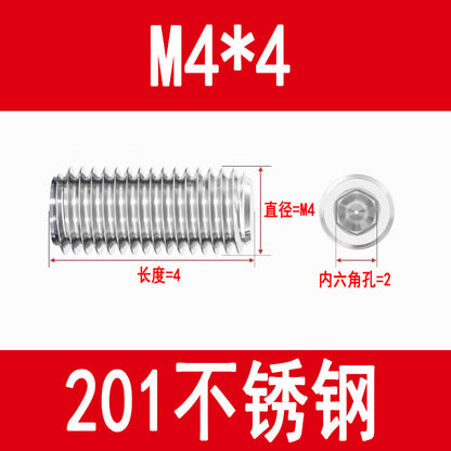 201 Stainless Steel Flat End Hexagonal Set Screw Machine Meter Top Screw Stop Screw M3M4M5M6M8M10M12
