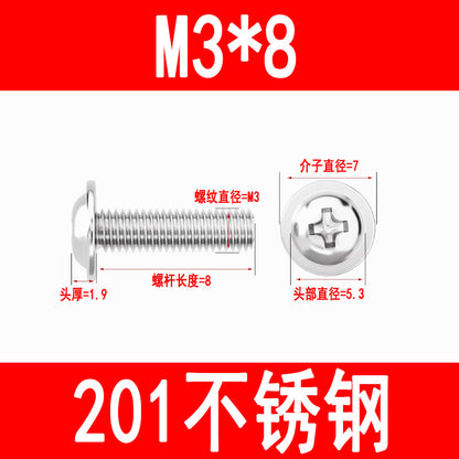 201/304 Stainless Steel Phillips Head Round Head Screw with Washer PWM Machine Screw Pan Head Phillips Head Machine Screw M3 M4 M5