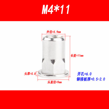 304 Stainless Steel Flat Head Semi-Hexagonal Rivet Nuts, Rivet Seals, Rivet Threads, Rivet Nuts, Rivet Thread ...