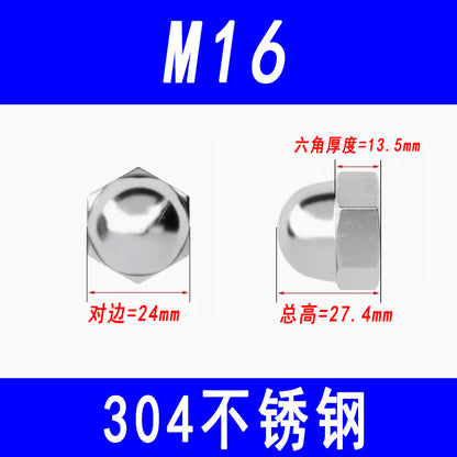 304 Stainless Steel Cap Nut, Decorative Cap Nut, Ball Head Cap Nut, M3 M4 M5 M6 M8 M10 M12 M16