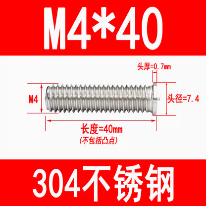 PT type 304 stainless steel welded screws, including welded studs, spot welded studs, and welded bolts (M3, M4, M5, M6, M8).