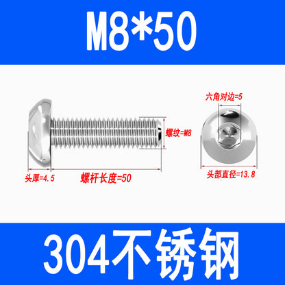 304 Stainless Steel Semi-round Head Hex Socket Head Screws Pan Head Screws Flat Round Head Mushroom Head Bolts M3 M4 M5 M6 M8