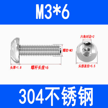 304 Stainless Steel Semi-round Head Hex Socket Head Screws Pan Head Screws Flat Round Head Mushroom Head Bolts M3 M4 M5 M6 M8