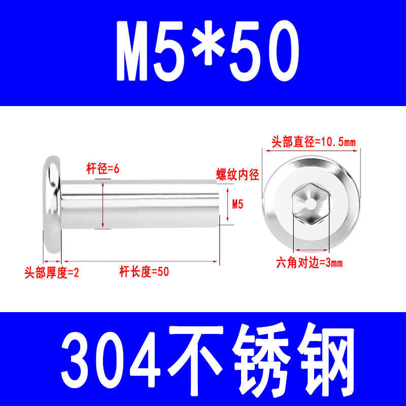 304 Stainless Steel Flat Head Beveled Hex Socket Nuts for Furniture Parting and Clamping M3 M4 M5 M6 M8