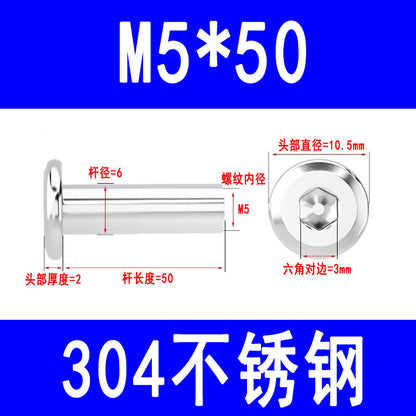 304 Stainless Steel Flat Head Beveled Hex Socket Nuts for Furniture Parting and Clamping M3 M4 M5 M6 M8