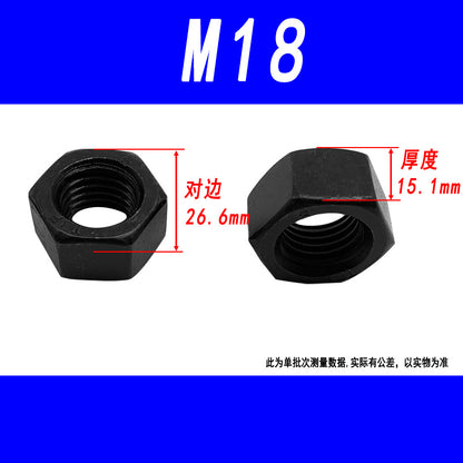 Black 8.8 grade hexagonal nut, high strength, external hexagonal screw cap, fine thread M6, M8, M10, M12, M16, M20