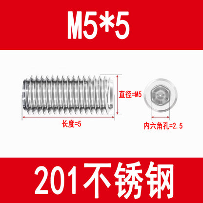 201 Stainless Steel Flat End Hexagonal Set Screw Machine Meter Top Screw Stop Screw M3M4M5M6M8M10M12