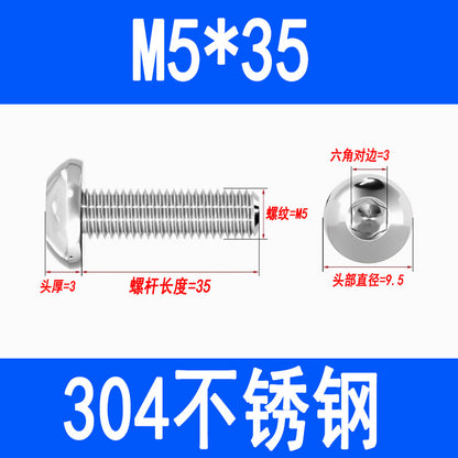 304 Stainless Steel Semi-round Head Hex Socket Head Screws Pan Head Screws Flat Round Head Mushroom Head Bolts M3 M4 M5 M6 M8