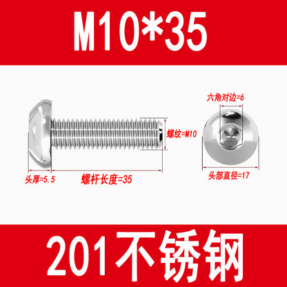 201 Stainless Steel Half-Round Head Hexagon Socket Screws Pan Head Mushroom Head Screws Round Cup Bolts M3M4M5M6M8M10