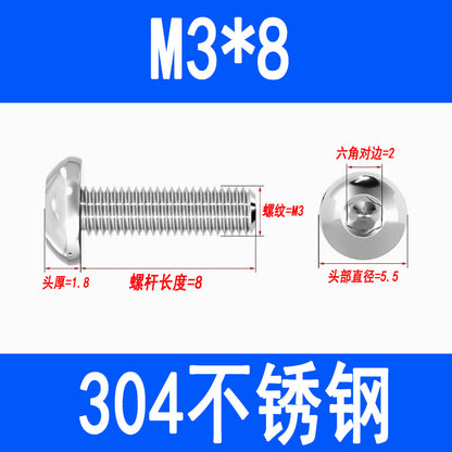 304 Stainless Steel Semi-round Head Hex Socket Head Screws Pan Head Screws Flat Round Head Mushroom Head Bolts M3 M4 M5 M6 M8