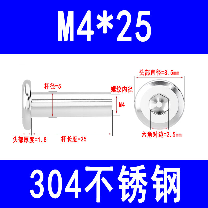 304 Stainless Steel Flat Head Beveled Hex Socket Nuts for Furniture Parting and Clamping M3 M4 M5 M6 M8