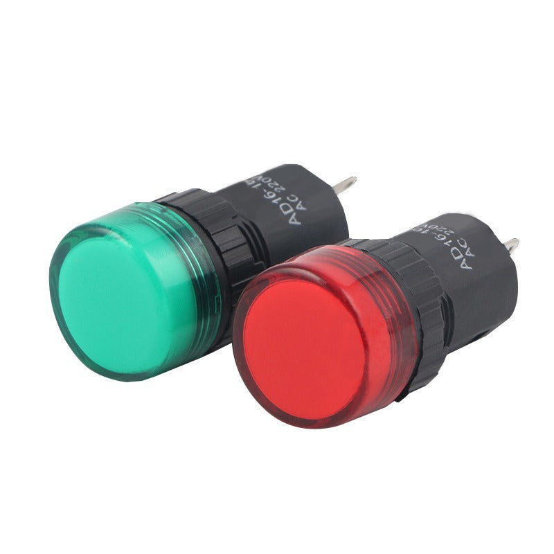 LED indicator lights AD16-16E, 16mm diameter, red, yellow, green, blue, white, 12V, 24V, 110V, 220V, 380V.
