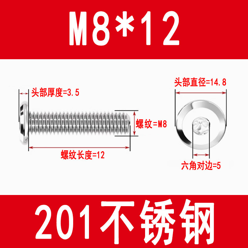201/304 Stainless Steel Beveled Hex Socket Head Screws, Flat Head Hex Socket Furniture Screws M3 M4 M5 M6 M8