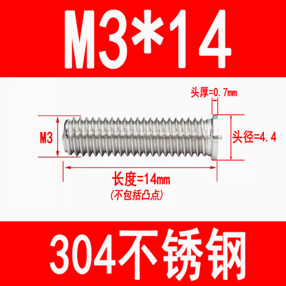 PT type 304 stainless steel welded screws, including welded studs, spot welded studs, and welded bolts (M3, M4, M5, M6, M8).