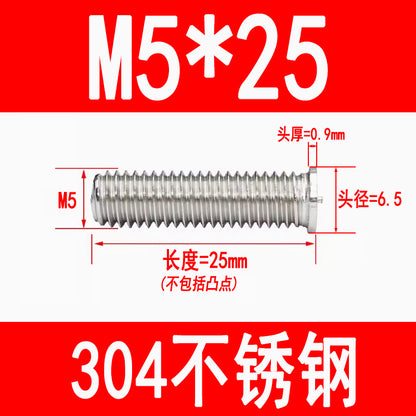 PT type 304 stainless steel welded screws, including welded studs, spot welded studs, and welded bolts (M3, M4, M5, M6, M8).