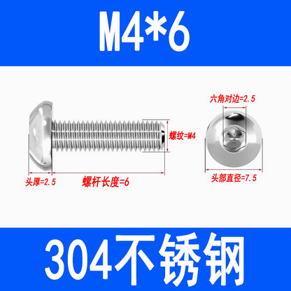 304 Stainless Steel Semi-round Head Hex Socket Head Screws Pan Head Screws Flat Round Head Mushroom Head Bolts M3 M4 M5 M6 M8