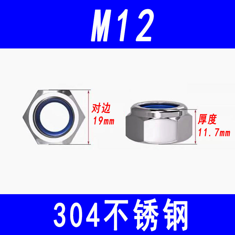 304 Stainless Steel Hexagonal Locking Nut, Nylon Nut, Anti-slip Nut, M3 M4 M5 M6 M8 M10 M12 M16