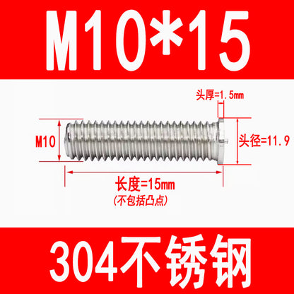 PT type 304 stainless steel welded screws, including welded studs, spot welded studs, and welded bolts (M3, M4, M5, M6, M8).