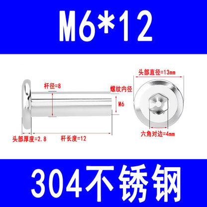 304 Stainless Steel Flat Head Beveled Hex Socket Nuts for Furniture Parting and Clamping M3 M4 M5 M6 M8