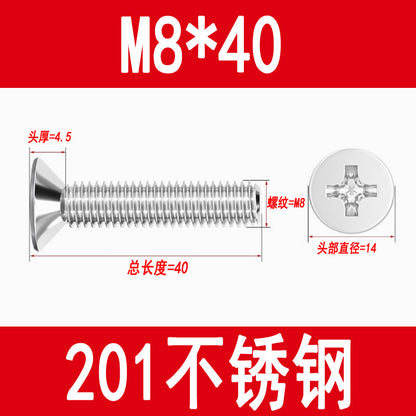 Manufacturer of 201 Stainless Steel Countersunk Screws, Flat Head Phillips Screws, Machine Screws with Phillips Slot, M3M4M5M6M8