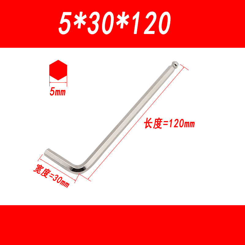 Medium-length ball-end hex wrench, L-shaped hex key, hexagonal wrench, 1.5-2-3-4-5-6mm