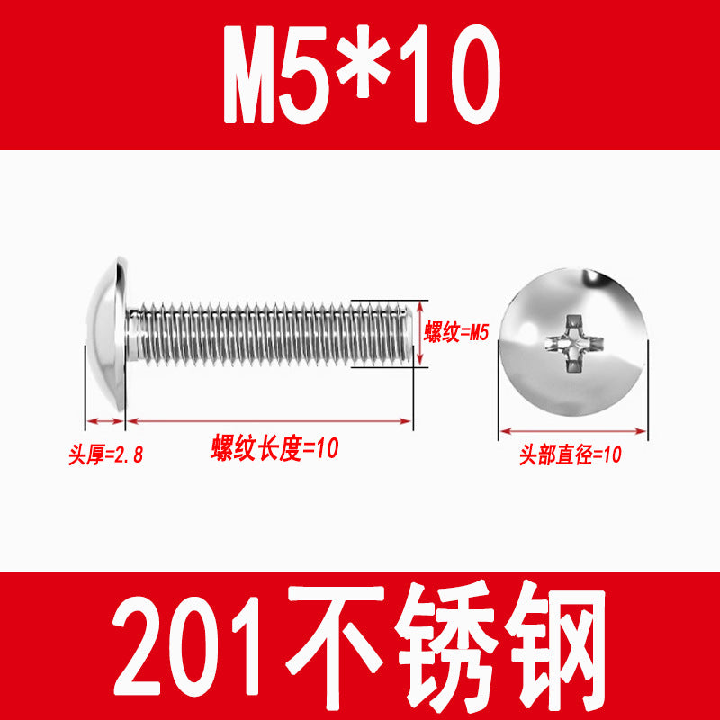 201 Stainless Steel Large Flat Head Screws Tm Mushroom Head Screws Cross Umbrella Head Machine Screws M3M4M5M6