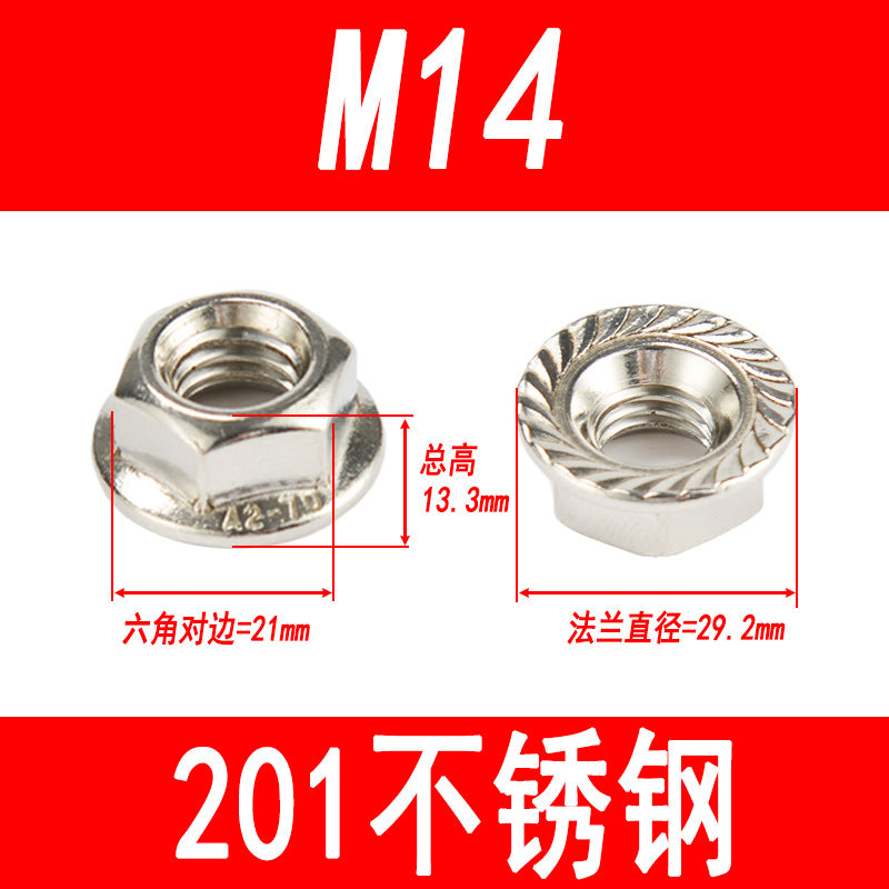 Manufacturer 201 Stainless Steel Flange Nut Hexagonal Padded Nut Anti-Slip Nut M3M4M5M6M8M10M12M14