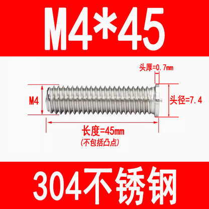 PT type 304 stainless steel welded screws, including welded studs, spot welded studs, and welded bolts (M3, M4, M5, M6, M8).