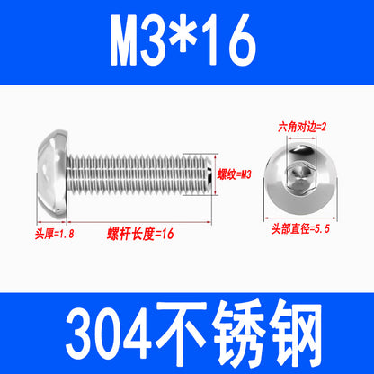 304 Stainless Steel Semi-round Head Hex Socket Head Screws Pan Head Screws Flat Round Head Mushroom Head Bolts M3 M4 M5 M6 M8