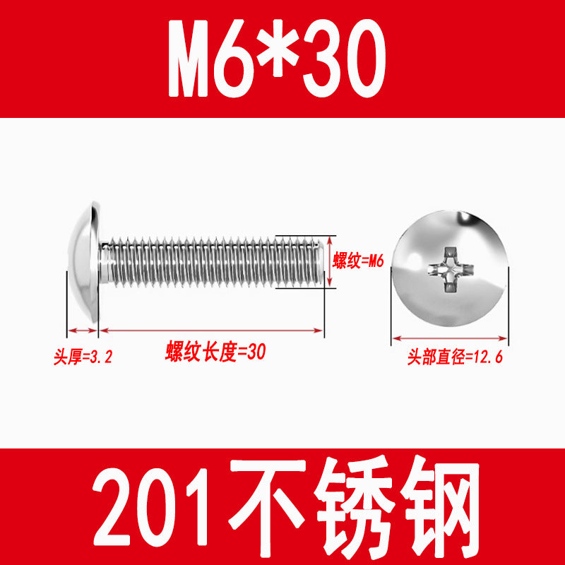 201 Stainless Steel Large Flat Head Screws Tm Mushroom Head Screws Cross Umbrella Head Machine Screws M3M4M5M6