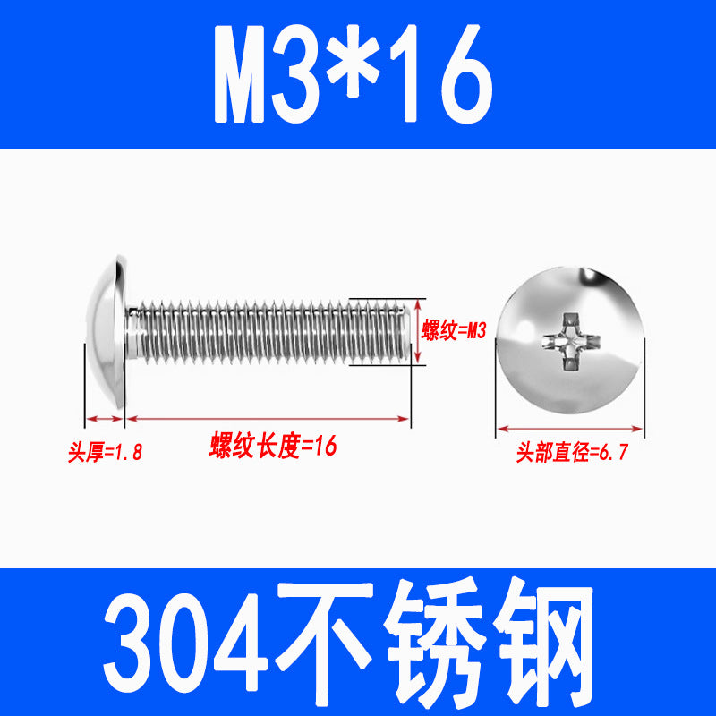 304 Stainless Steel Large Flat Head Screws, Phillips Head, Round Head, Umbrella Head, Mushroom Head Screws and Bolts M3 M4 M5 M6 M8