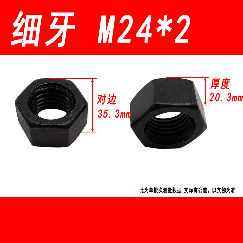 Black 8.8 grade hexagonal nut, high strength, external hexagonal screw cap, fine thread M6, M8, M10, M12, M16, M20